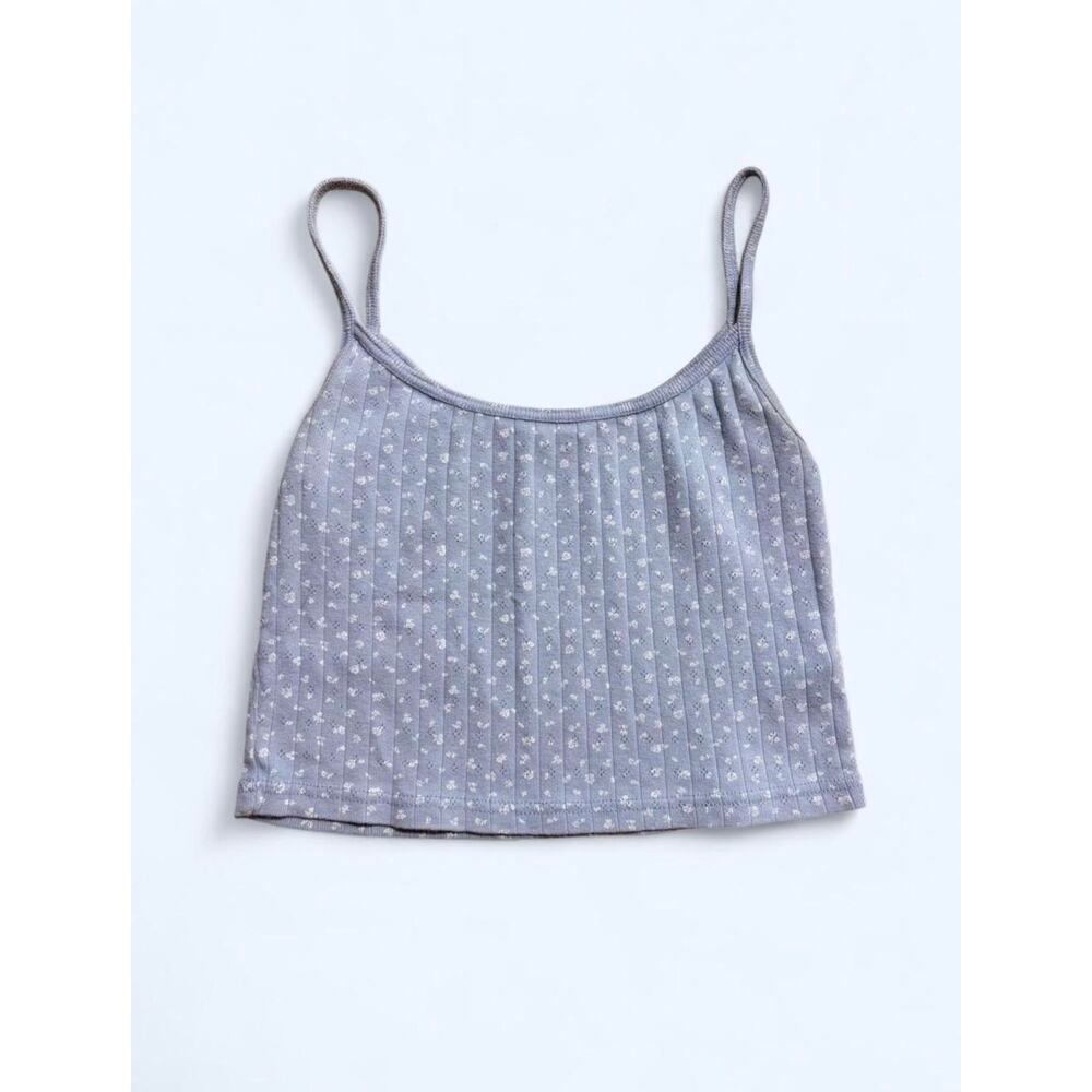 Brandy Melville Pale Blue Ribbed Floral Cami Top Tank